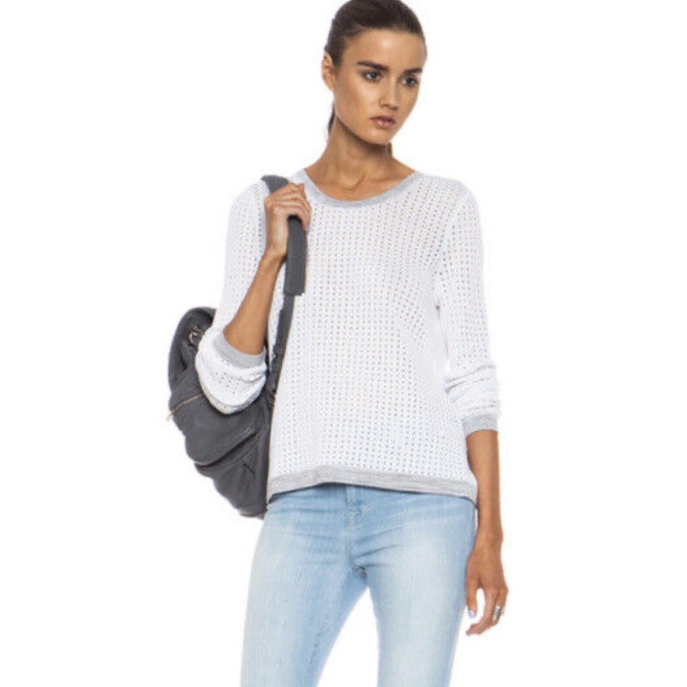 RAG & BONE ARIANA PERFORATED WHITE/GRAY SWEATER XS!